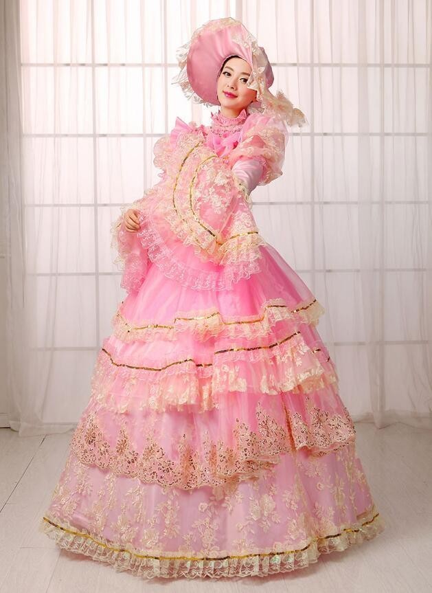cos6720ウェディングドレス コスプレ衣装 カラードレス 帽子 パニエ 編み上げ ピンク 女性S~XXXL限定_画像2