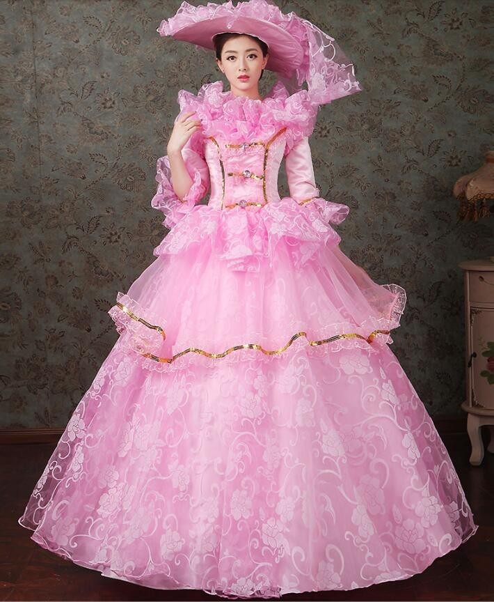 cos6717ウェディングドレス コスプレ衣装 カラードレス ピンク 帽子 パニエ プリンセスタイプ 女性S~XXXL限定