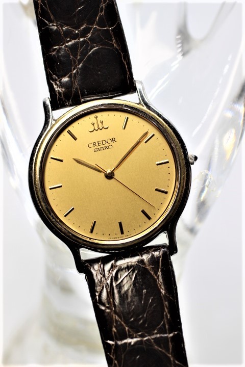【SEIKO】CREDOR 18KT+ST.STEEL BEZEL 8J81-6B00 MADE IN JAPAN 中古品時計 電池交換済み 未使用ワニ革ベルト装着_8J81-6B00 MADE IN JAPAN 中古品時計
