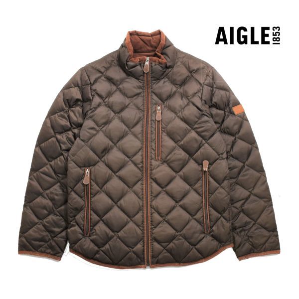 ●AIGLE エーグル キルティングジャケット/ブラウン/Mサイズ/インナーチェック/中綿/キルティング/コーデュロイ ジャケット/アウター/冬服_画像1