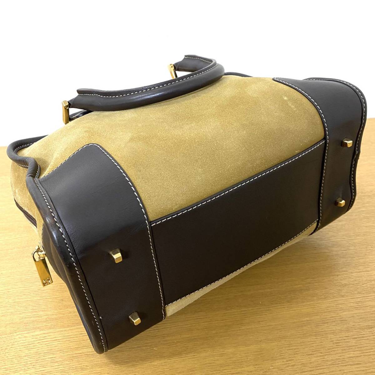 LOEWE ロエベ アマソナ レザー アナグラム ベージュ ハンドバッグ ...