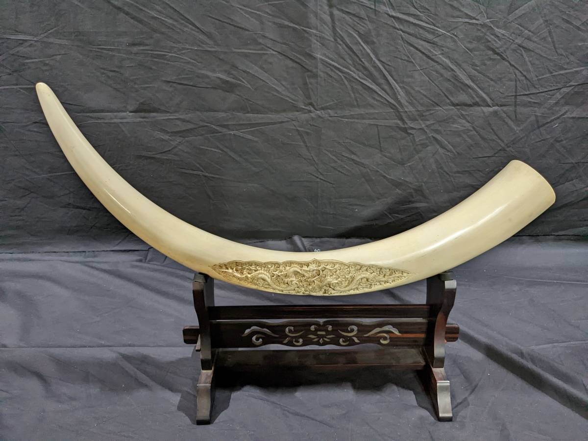 ヤフオク! - マンモス 牙 一本物 一本牙 双竜 彫刻 全長約82cm