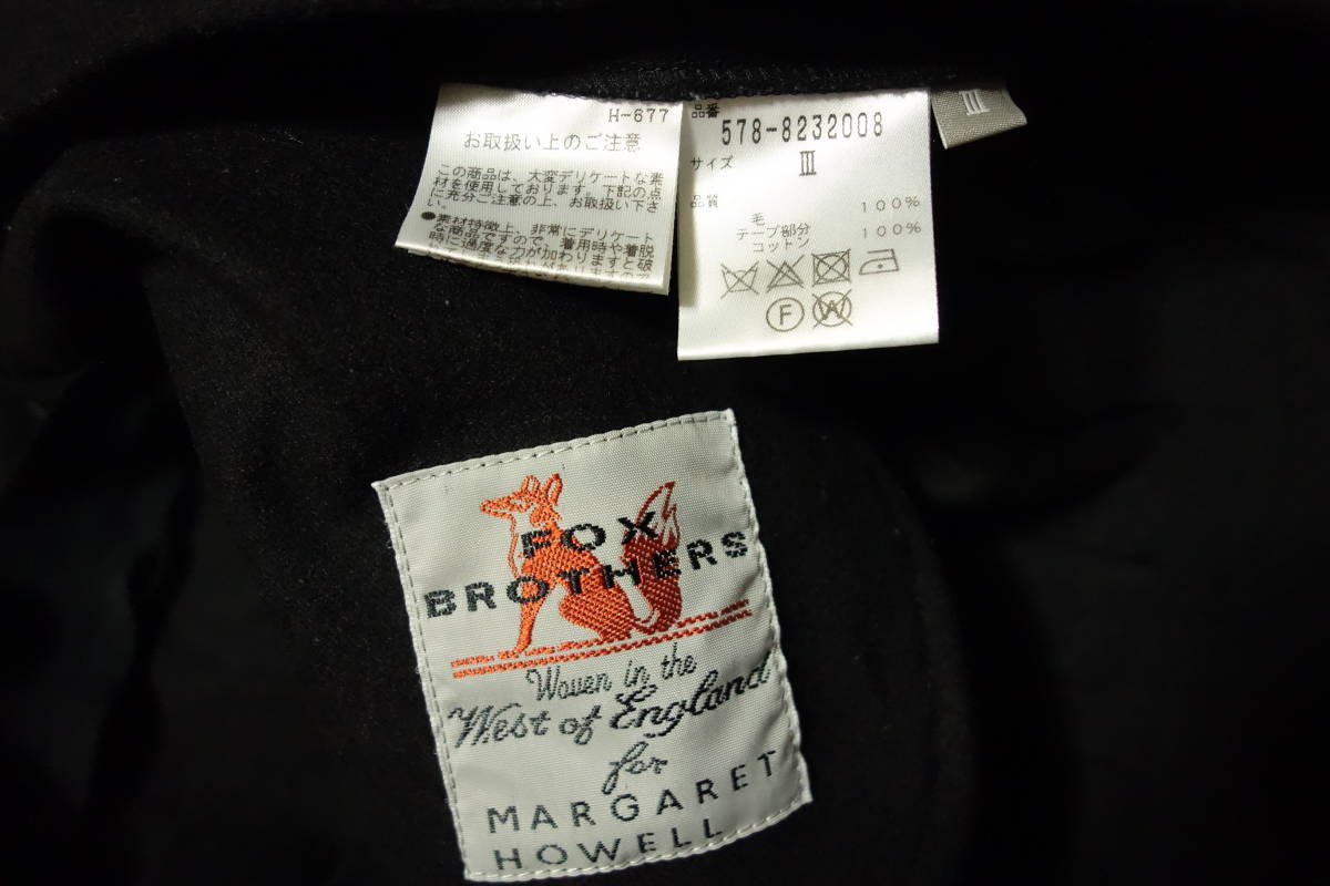 2018 美品マーガレットハウエル×FOX BROTHERS ウールフランネル プリーツスカート 3 ブラック 56160円