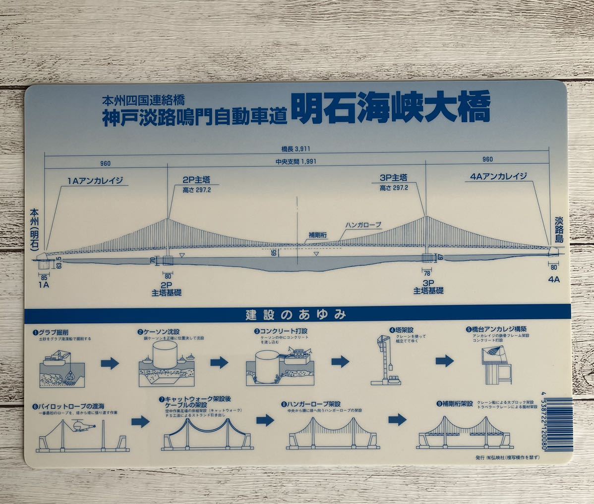 明石海峡大橋 写真 橋 明石 夜景 文房具　下敷 下敷き　夢海橋　未使用　お土産　神戸淡路鳴門自動車道　コレクション