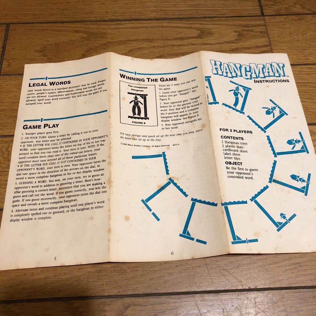 送料無料 1988年 HANGMAN ミルトン・ブラッドレー社 ボードゲーム アメリカ製 ジャンク ビンテージ レア ハングマンの画像7