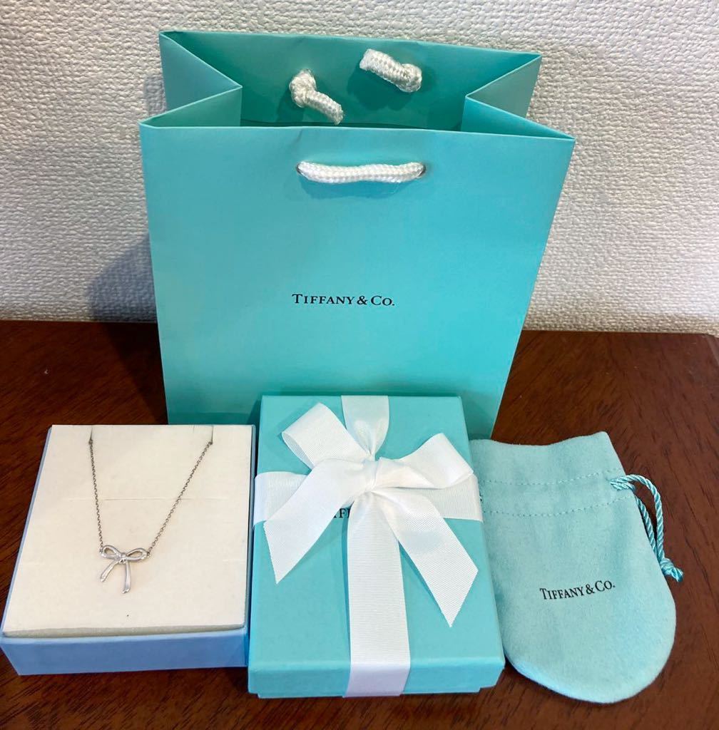 新品 正規品 ティファニー TIFFANY &Co ネックレス シルバー リボン タイ 箱 巾着 紙袋 リボン ペンダント ボウタイ ペンダント_画像1