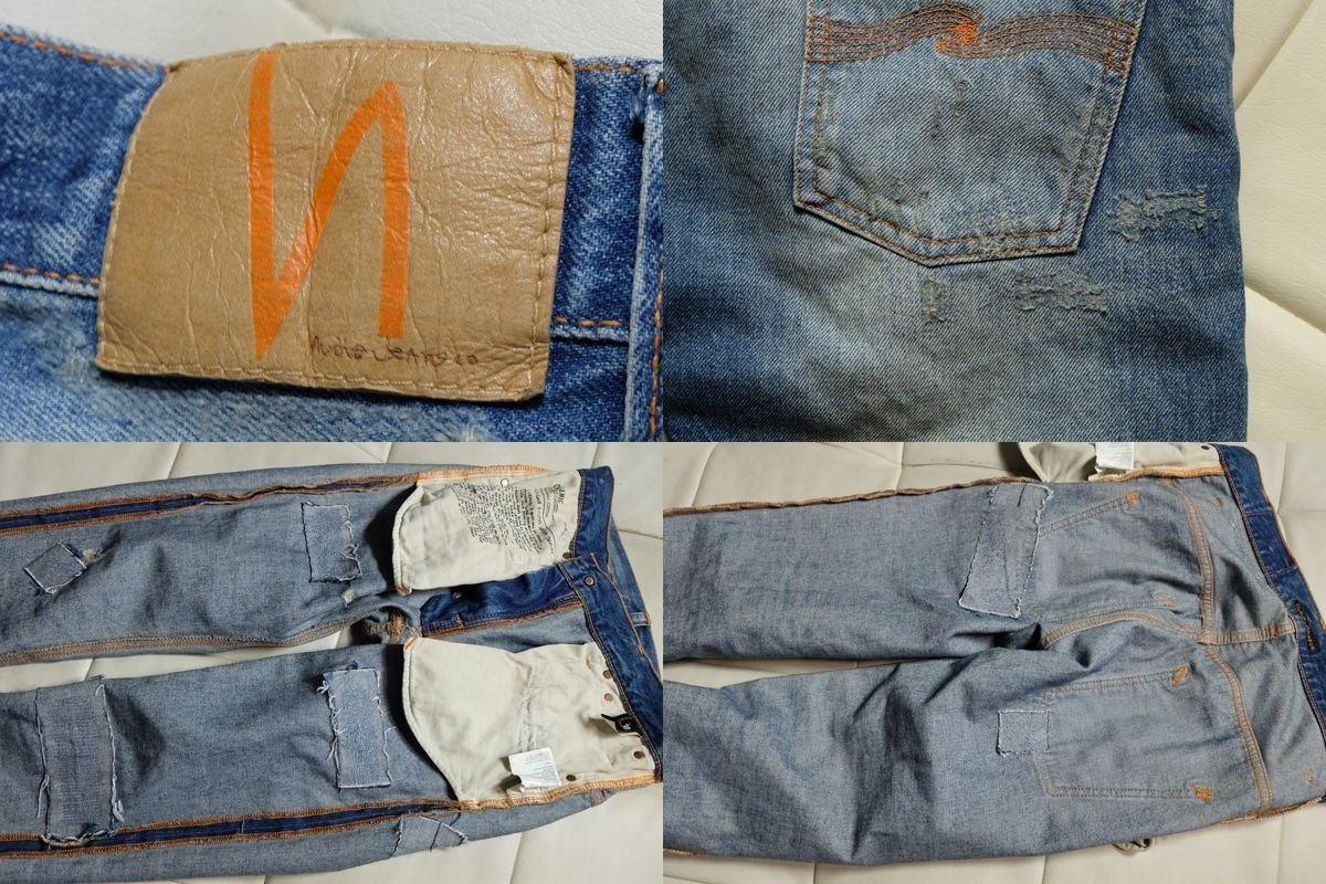 レア ヌーディージーンズ シンフィン Repaired Vintage 30(ウエスト約78cm) ダメージ加工スリムデニムパンツ リペア Nudie Jeans THIN FINN_画像9