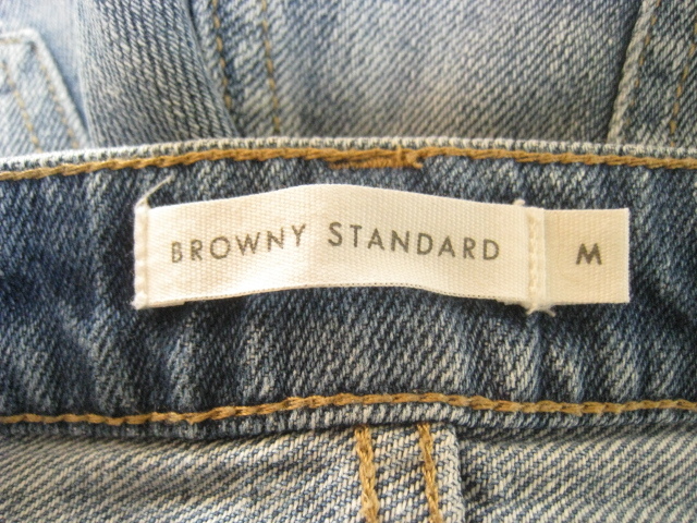 BROWNY STANDARD ブラウニー スタンダード ボトムス デニム パンツ ショート丈 ダメージ加工 裾フリンジ 青 ブルー インディゴ Mサイズ_画像8