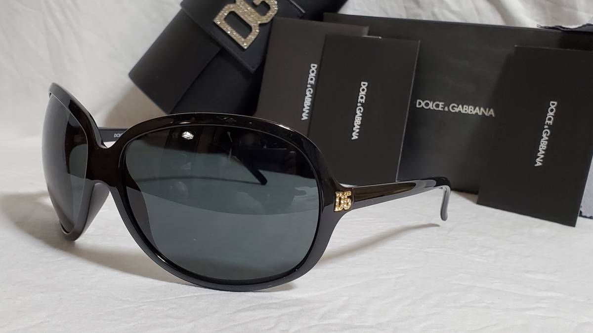 正規未レア DOLCE&GABBANA DGロゴ フルフレームサングラス 黒 ゴールド 石 D&G グラマラスアイウェア ビッグレンズL 希少 付属有 男女兼用_画像1