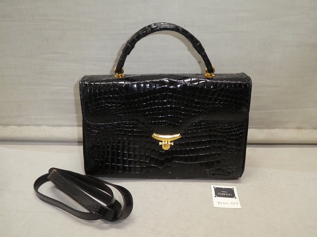 ☆高級 クロコダイル 本革 レザー ハンドバッグ 2Way ショルダーバッグ