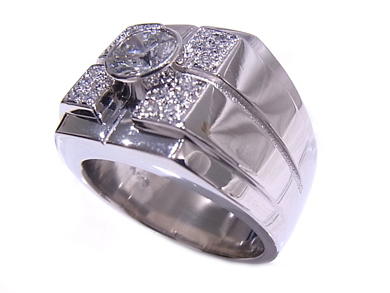Pt900 platinum ring signet No-brand ring diamond centre 1.007ct side 0.18ct [ used ][ degree A][ beautiful goods ]
