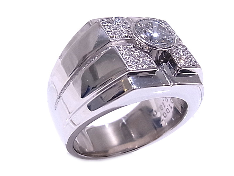 Pt900 platinum ring signet No-brand ring diamond centre 1.007ct side 0.18ct [ used ][ degree A][ beautiful goods ]