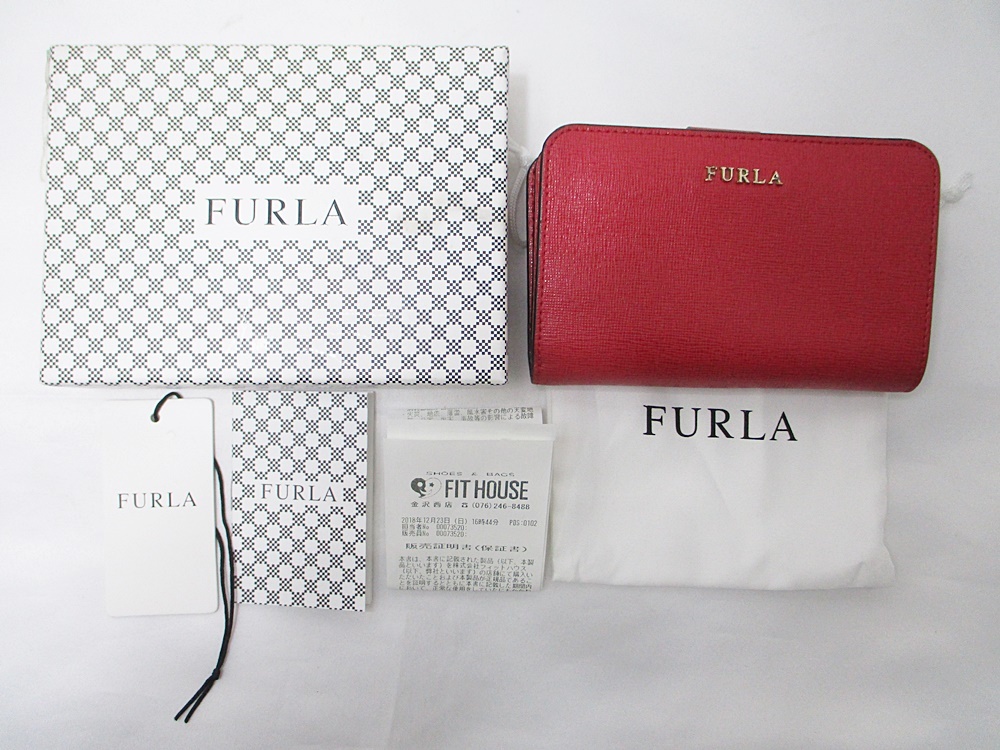 22-42　FURLA　フルラ　バビロン　二つ折り財布　コンパクトウォレット　箱・保存袋あり　ホック緩め　ピンク系　レディース　中古_画像9