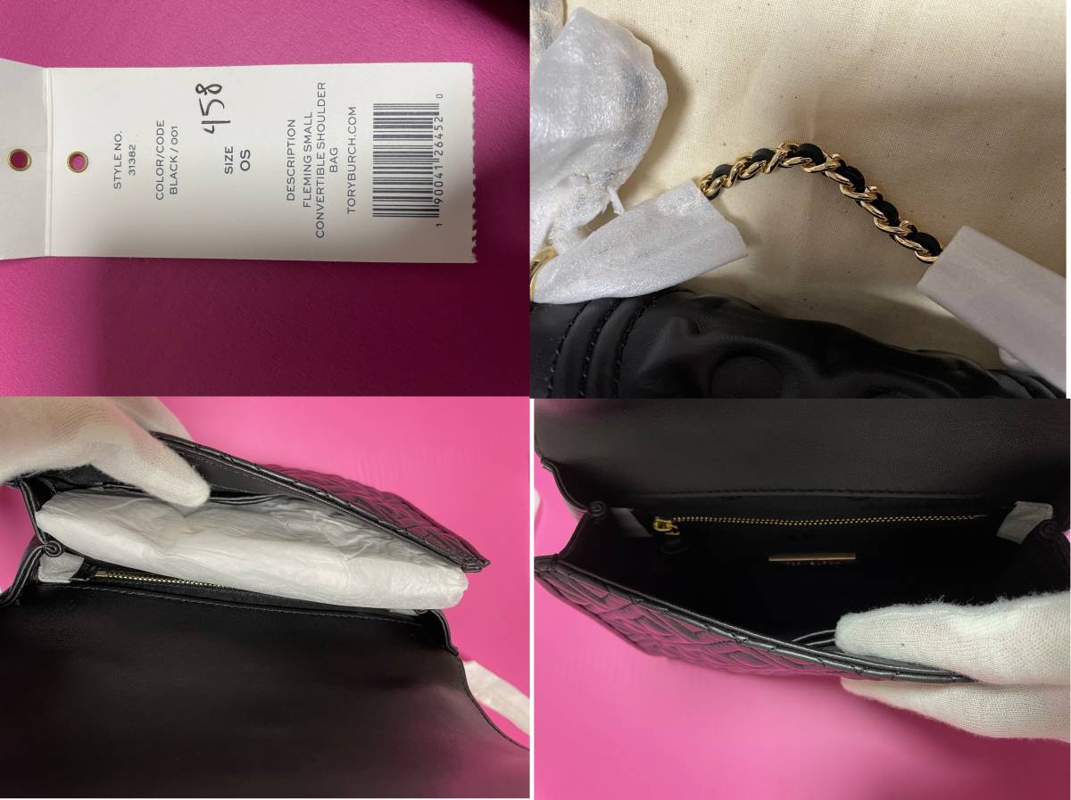 新品 未使用 トリーバーチ TORY BURCH レザー ショルダーバッグ 購入$458 ゴールドレザーチェーン ブラック 送料無料 袋付 セカンドバッグ_画像9