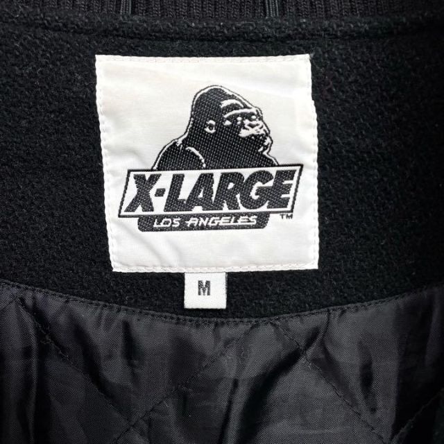 入手困難】X-LARGE バスケットボール 刺繍ロゴ 本革 スタジャン 黒 M-