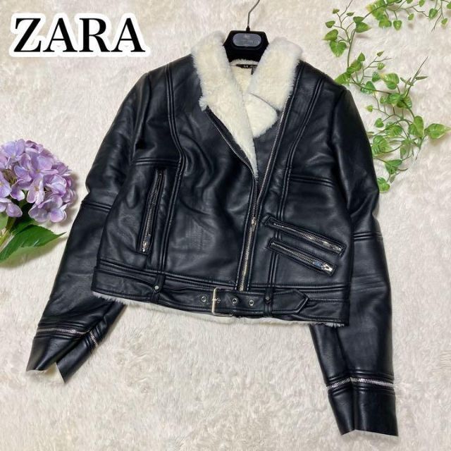 ZARA TRFレディース ダブルライダースジャケット あったか裏ファー レディース Mサイズ ザラ