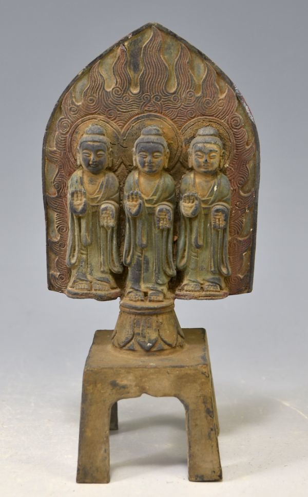 【仏像】「三尊仏」 青銅 銅製 仏教美術 骨董 古美術 置物 高24.5cm y92269141