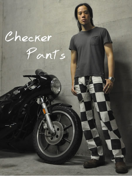 CHECKER PANTS WHITE × BLACK 34/... машина  брюки  vanson... Denim   джинсы  ... racing  hot rod... стержень 40s50s60s