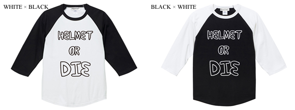 HELMET OR DIE Raglan 3/4 Sleeves T-shirt WHITE × BLACK XL/shoeiaraisimpsonagvoweneveroakstadiumomo designsetakiwiクノー工業族ヘル_画像2