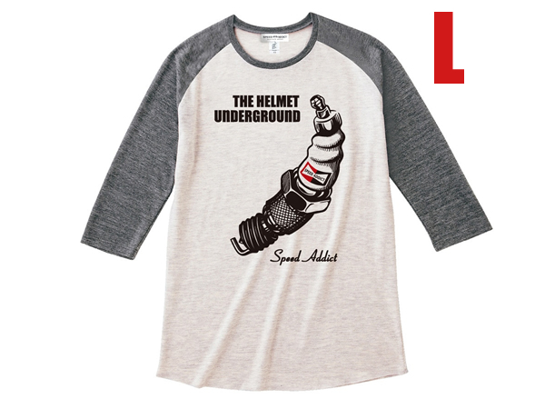 THE HELMET UNDERGROUND Raglan 3/4 Sleeves T-shirt OATMEAL × GRAY L/velvet underground&nicodensoイリジウムタフchampion spark plug_画像1