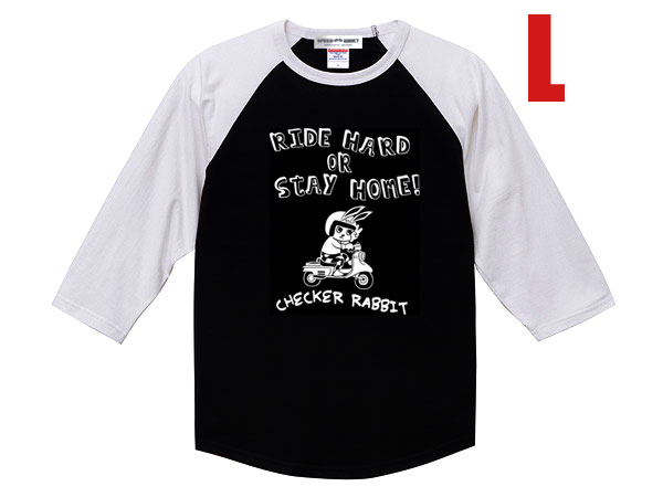 CHECKER RABBIT Raglan 3/4 Sleeves T-shirt BLACK × WHITE L/ラグランtシャツビットラビットスクーターs101s201s211s61s82ランブレッタ_画像1