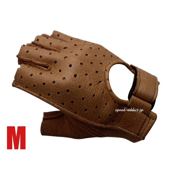 CHURCHILL GLOVE PUNCHING FINGERLESS OTA WALNUT M/チャーチルグローブパンチングフィンガーレス茶色指無しハーフフィンガーバイク用手袋