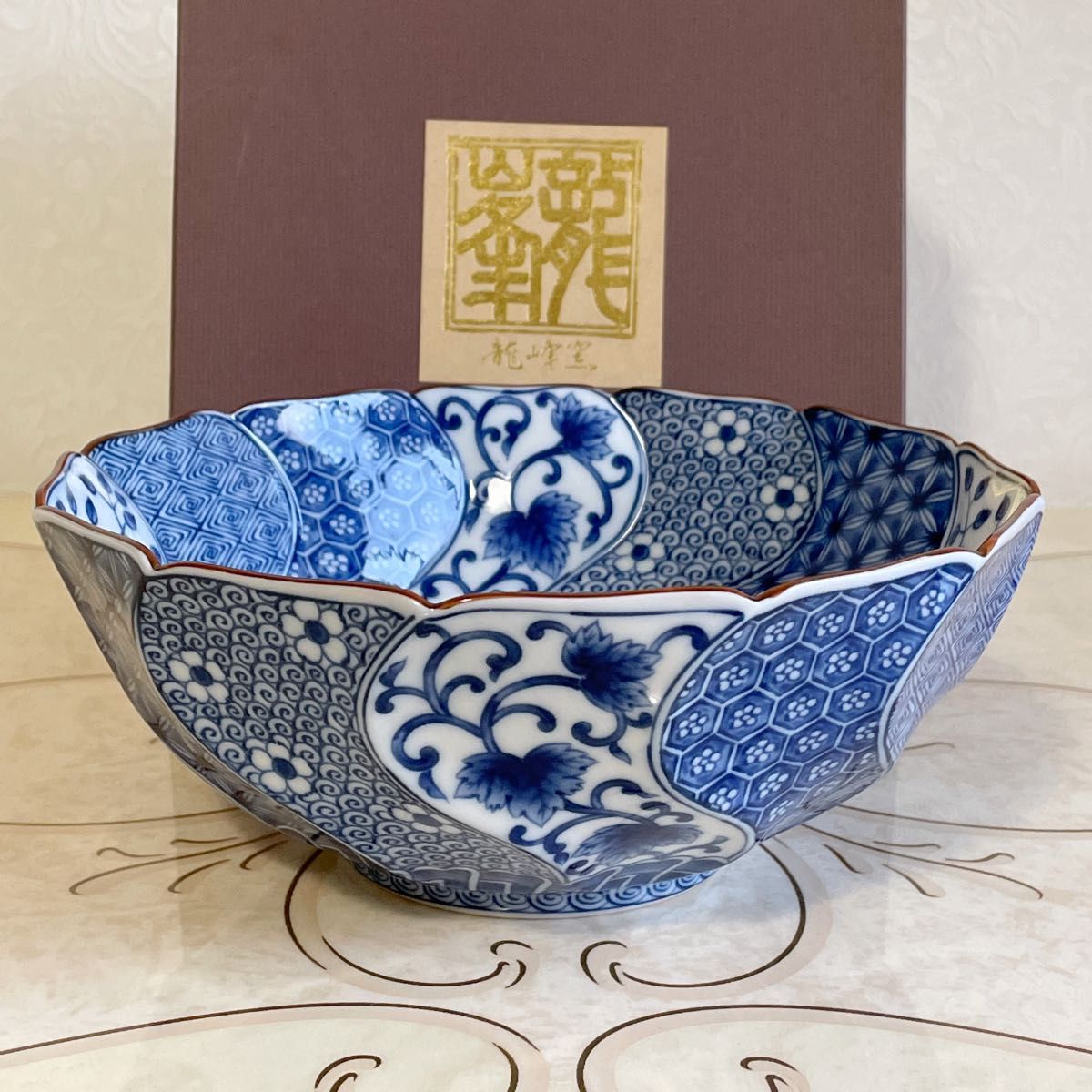 三洋陶器 龍峰窯 龍峯窯 捻祥瑞 大鉢 染付 美濃焼 藍染 唐草 古伊万里