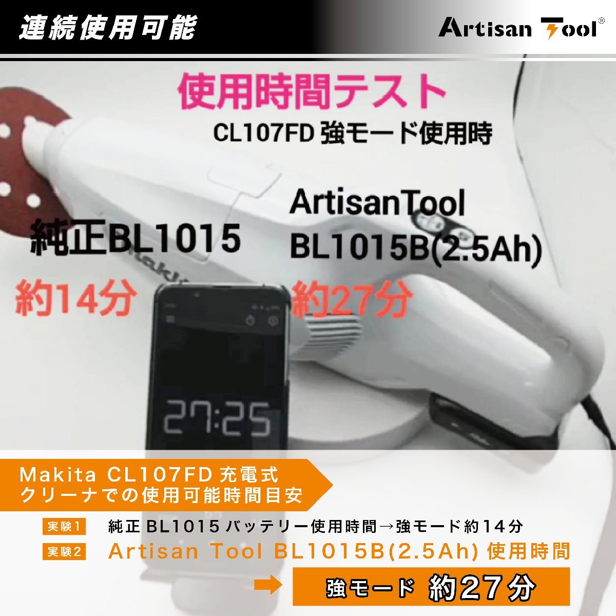 ArtisanTool マキタ互換バッテリー BL1015B 2.5Ah 10.8v 安全制御搭載 長持ち マキタ互換 10.8v 2.5Ah 2個入り_画像6