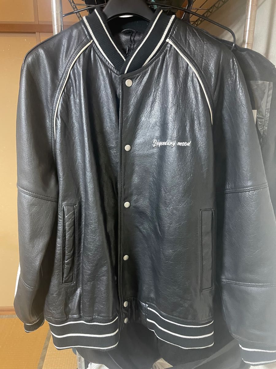 ZARA 本革 レザー スタジャン ボンバージャケット Mサイズ 黒 ブラック 刺繍 水牛 ブルゾン