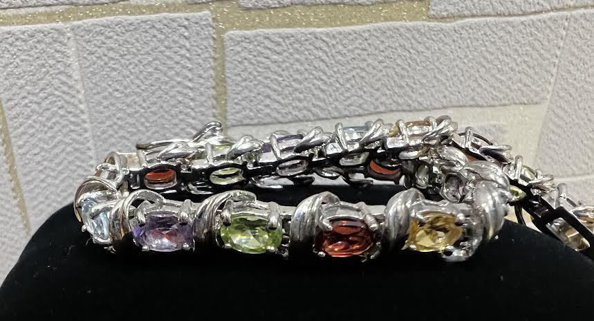 88 silver bracele 925 peridot, yellow topaz, blue topaz, ruby, amethyst, length 20 cm, weight 19.3 g