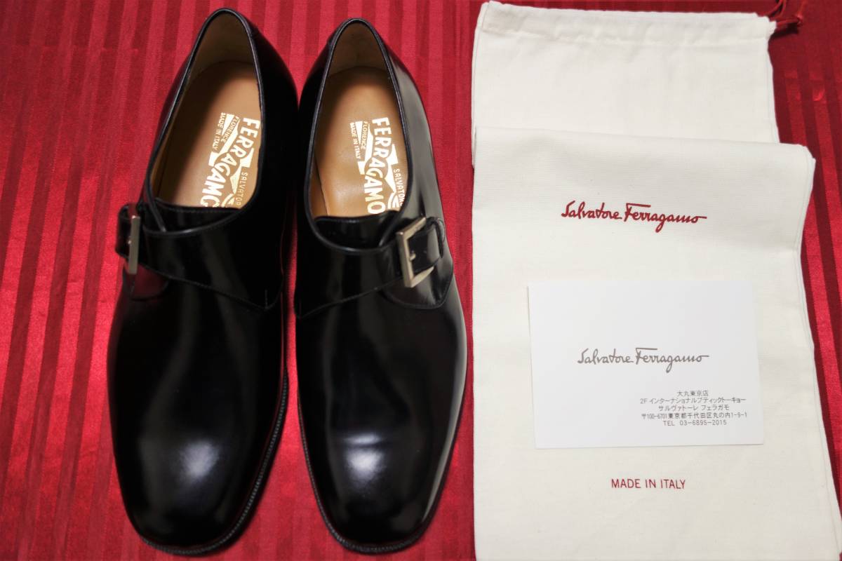  regular price 12 ten thousand jpy unused goods Salvatore Ferragamo strap business shoes 8EE( Japan size 26cm) black 