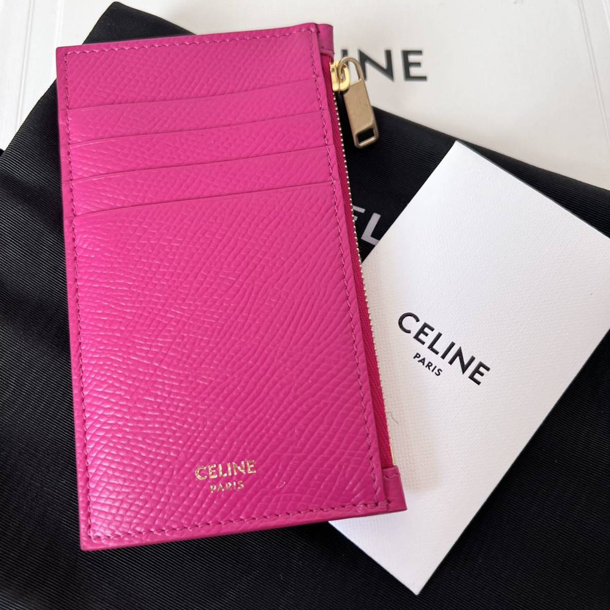 セリーヌ CELINE 超美品 コインケース カードホルダー フラグメントケース ミニ財布 小銭入れ レザー フューシャ ピンク