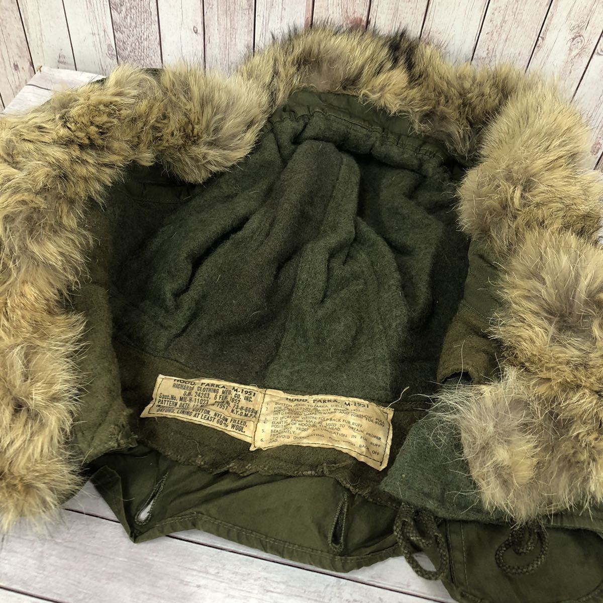 50’s 米軍 米陸軍 M-1951 HOOD PARKA フード ファー付 50年代 カーキ BB51_画像4