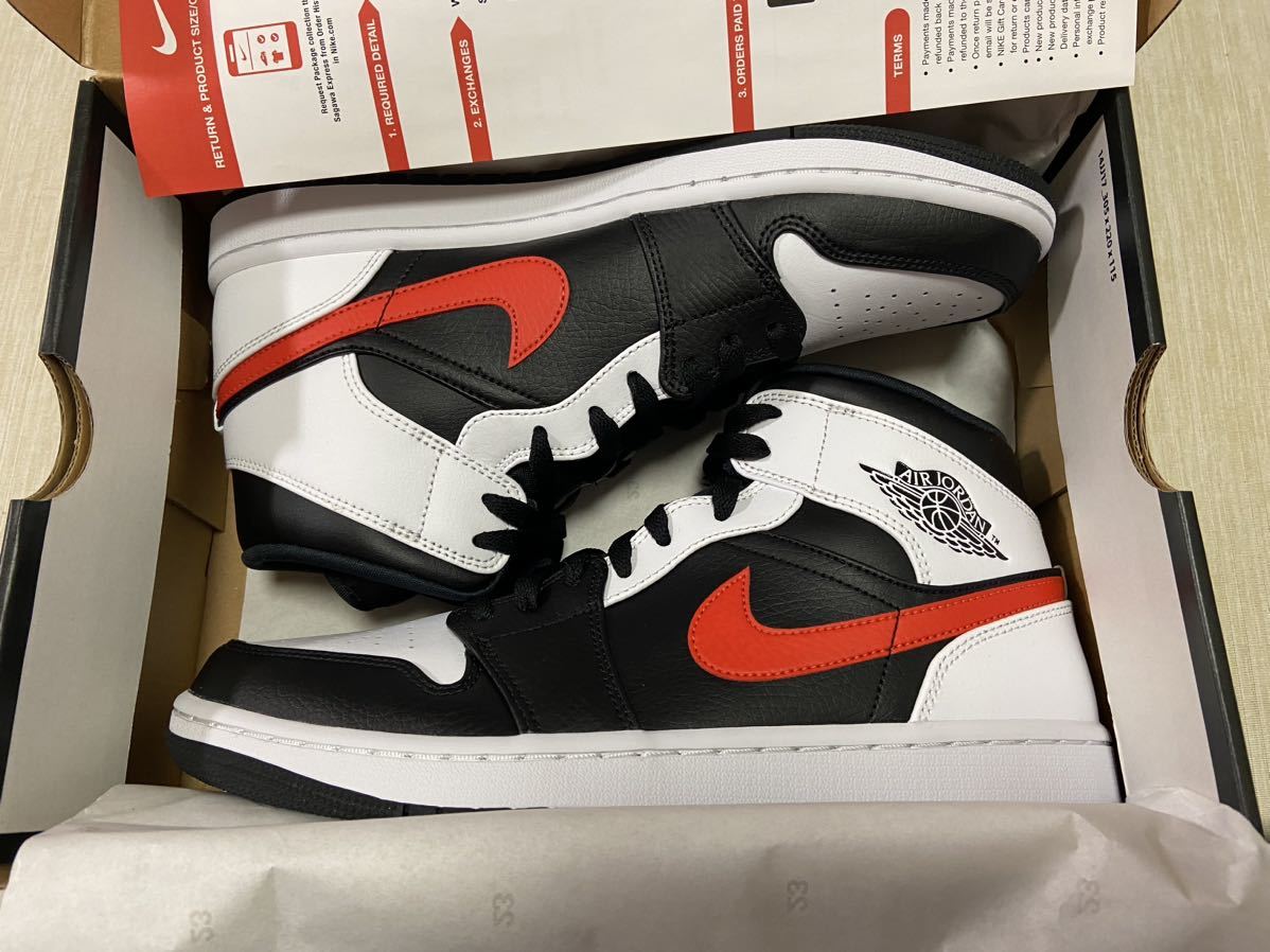 新品即決 AIR NIKE 27.0cm 黒/チリレッド/白 ミッド エアジョーダン1