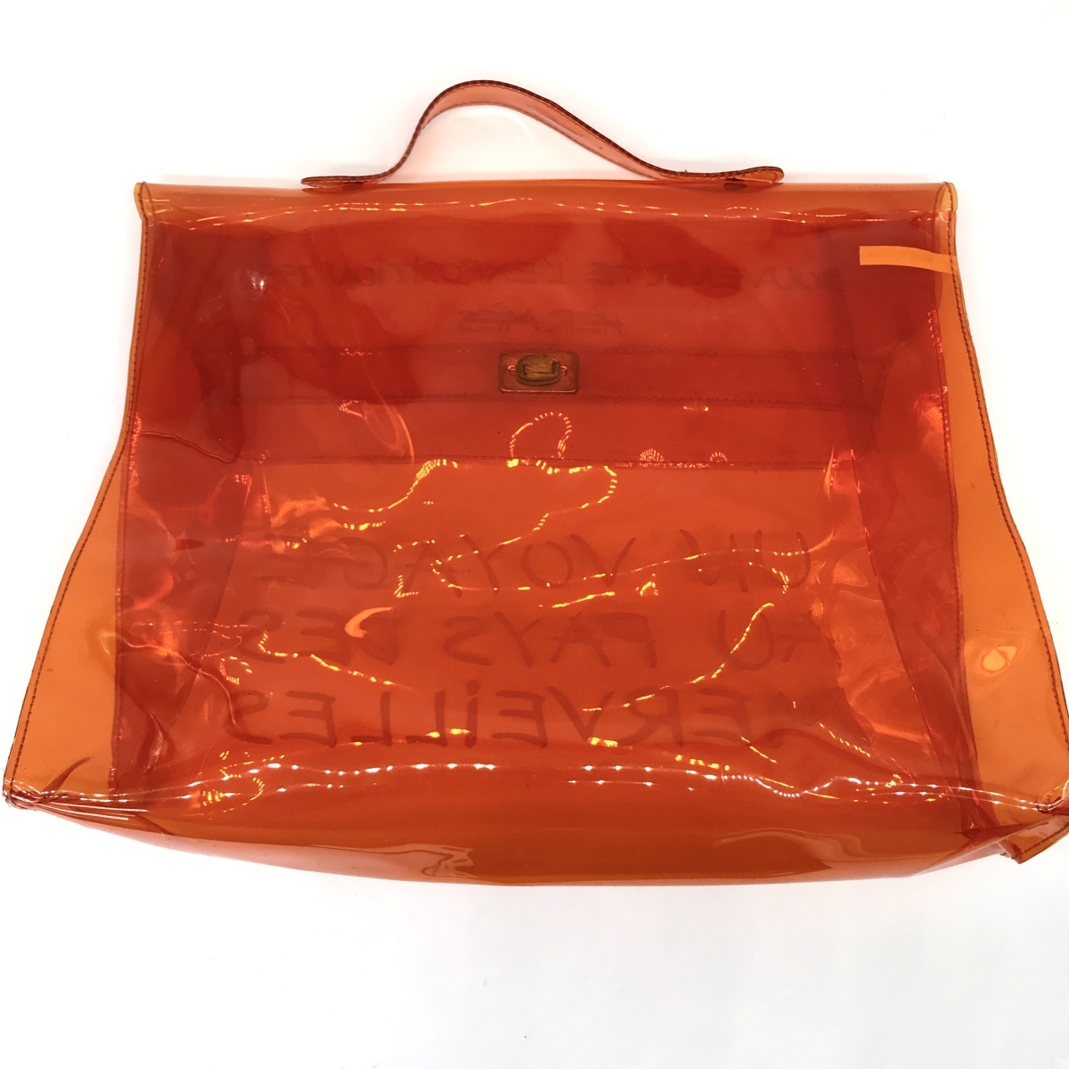 HERMES Hermes vinyl Kelly clear handbag orange superior article M4930