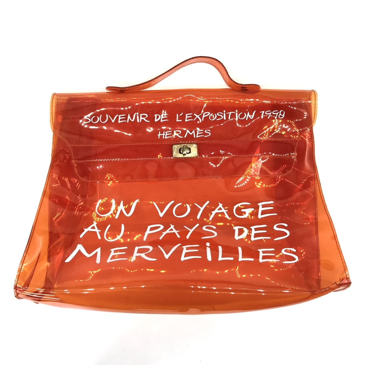 HERMES Hermes vinyl Kelly clear handbag orange superior article M4930