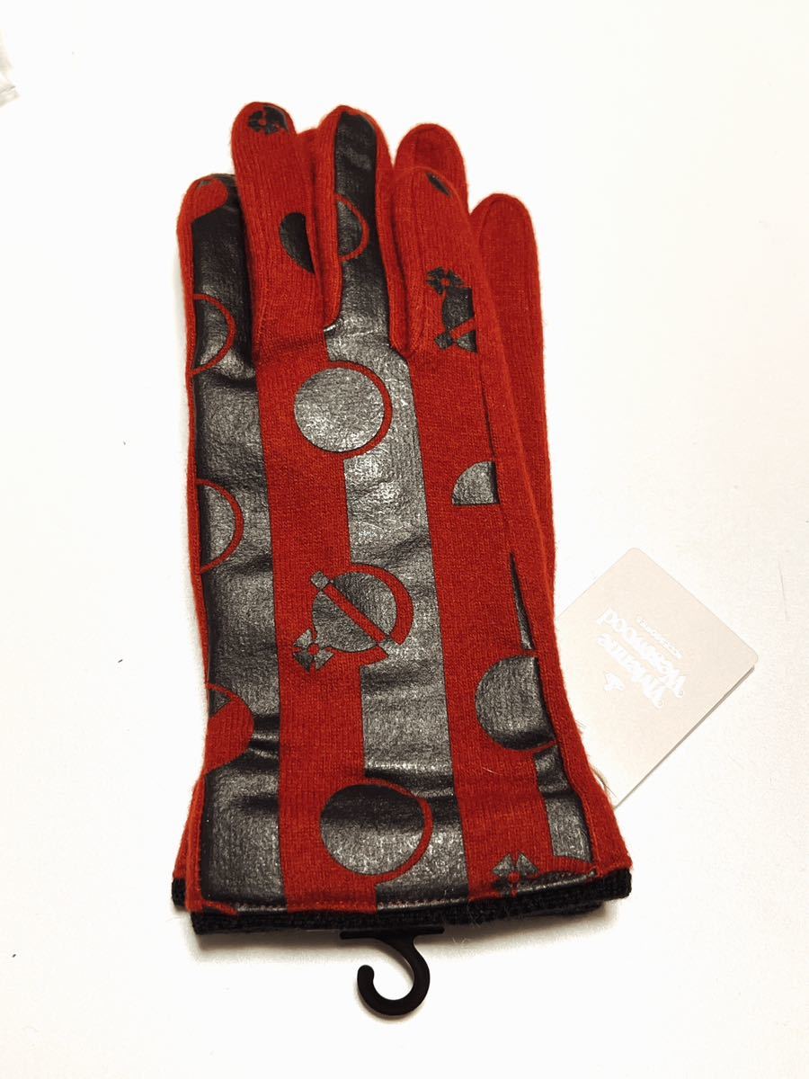 新品ヴィヴィアンウエストウッド★オーブデザインウール手袋 赤系 Vivienne Westwood_画像2
