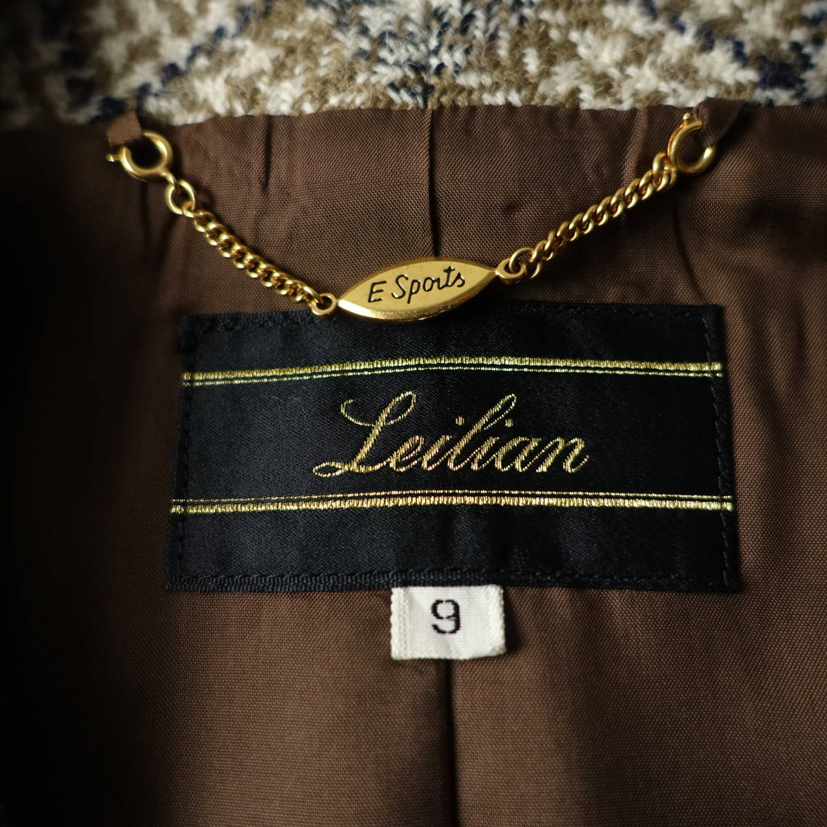  beautiful goods *Leilian/ Leilian /9/ France made / wool 100%( alpaca 40%) setup / Brown × ivory / suit / jacket / skirt 