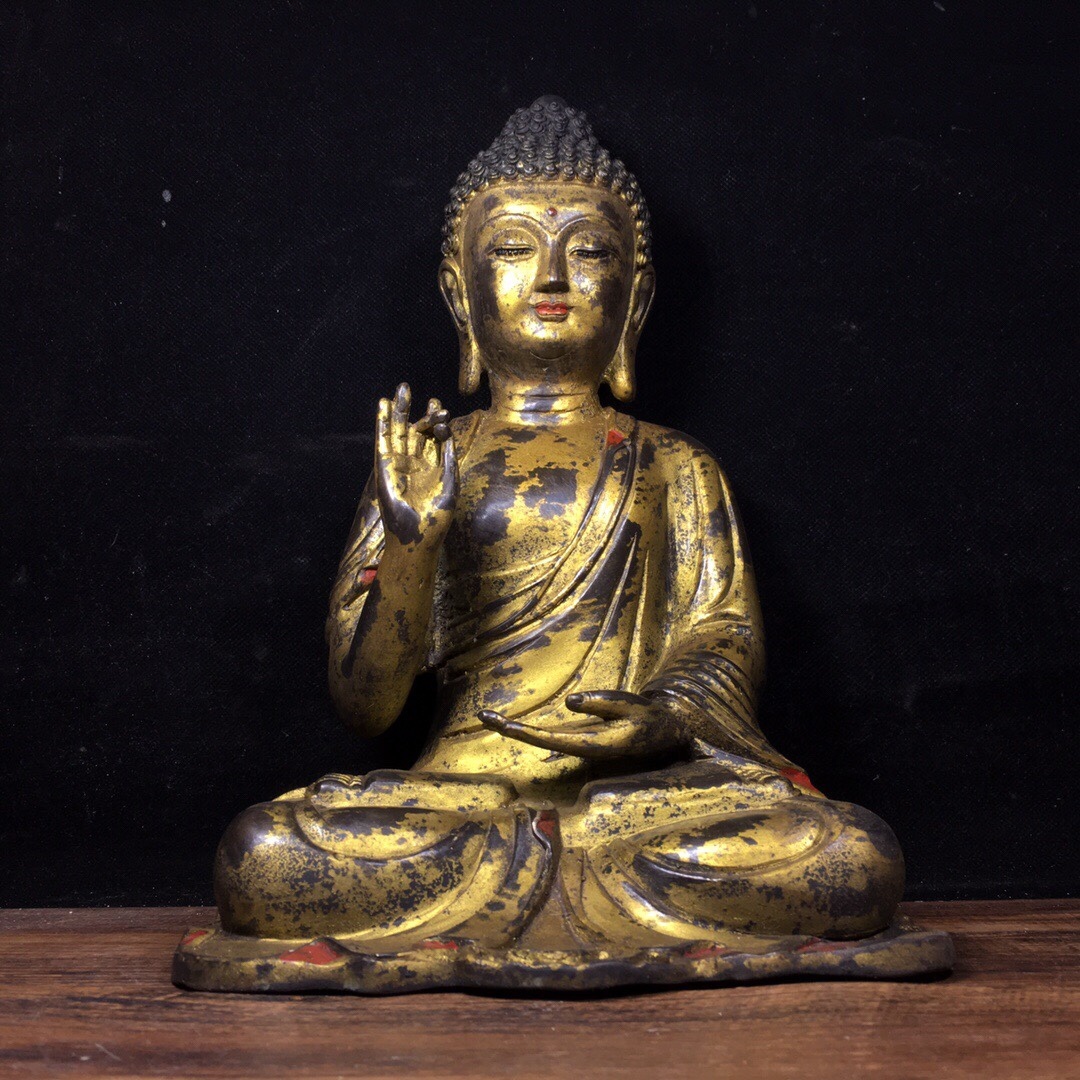 館蔵 銅彫 流金 釈迦牟尼像 仏教古美術