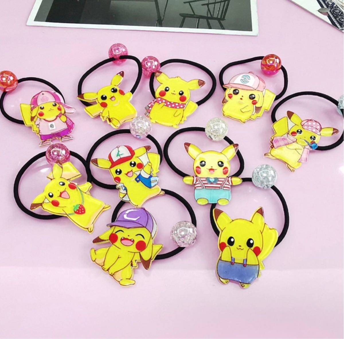  great popularity!! pretty Pikachu. hair elastic 10 piece 1 set Kids child 