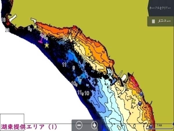 H31.1作成（Ver1.0）　ローランス魚探用琵琶湖湖東広域マップ（LOWRANCE REEFMASTER AT5ファイル）_LOWRANCE HDS 魚探画面