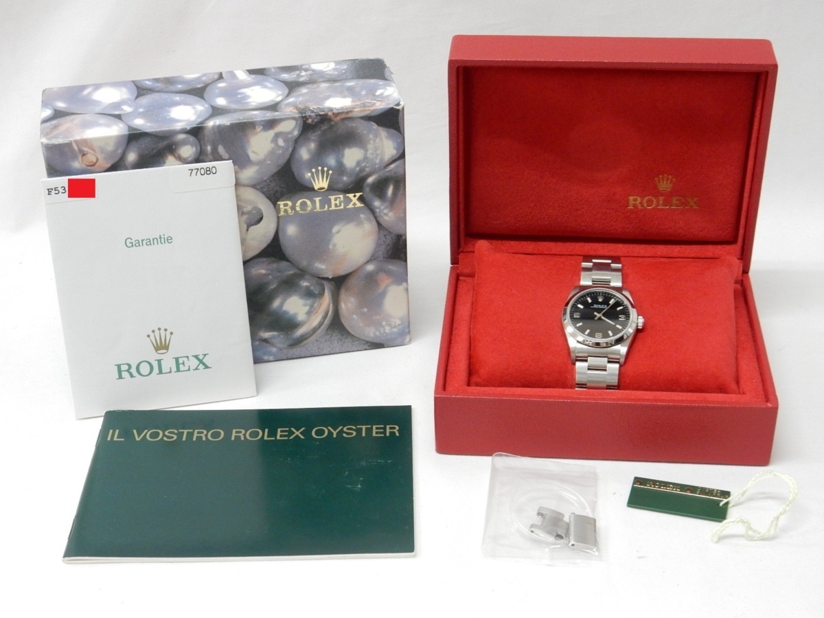 美品 送料無料 ロレックス ROLEX オイスターパーペチュアル 3.6.9ブラック 77080 F番 ボーイズ 腕時計 自動巻き 箱・保証書・余りコマ付き