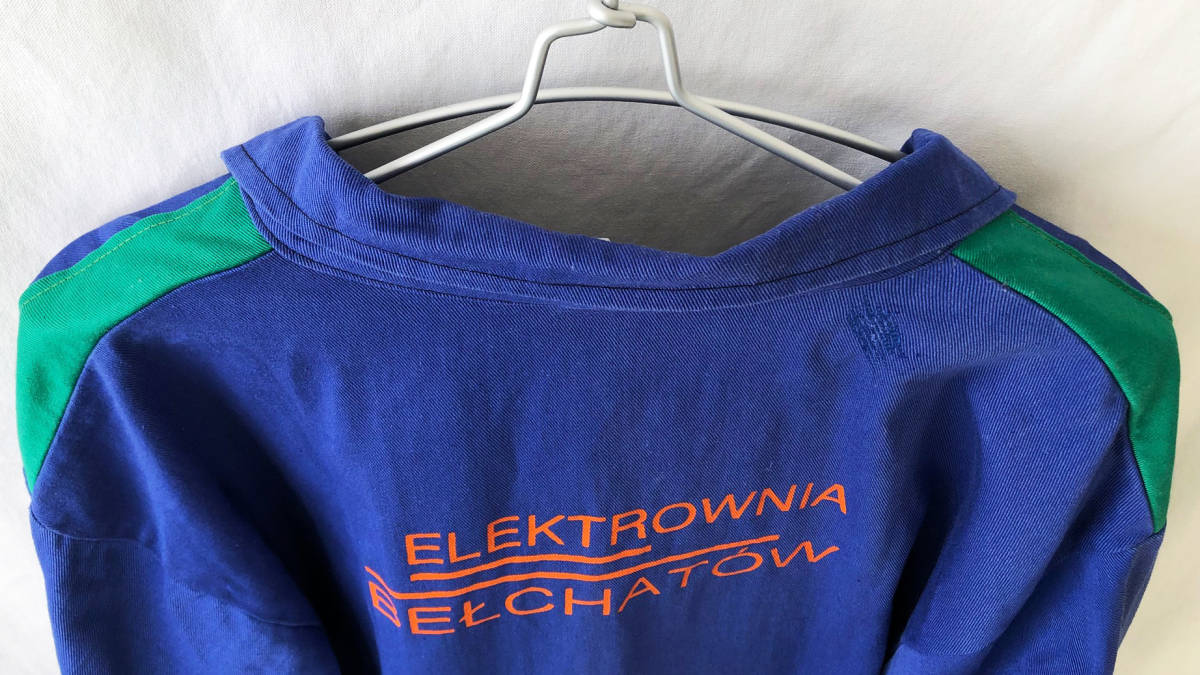 即決【80'sドイツ ヴィンテージ/Elektrownia Bechatw】2トーン カバーオール/ワークジャケット/M相当/ブルー/企業ワッペン(jt-228-1-17)_肩部もグリーンになった2トーンカラー