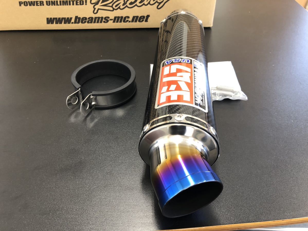 美品 BEAMS BMS-R 汎用サイレンサー Φ89×300mm 差込Φ60.5mm カーボン