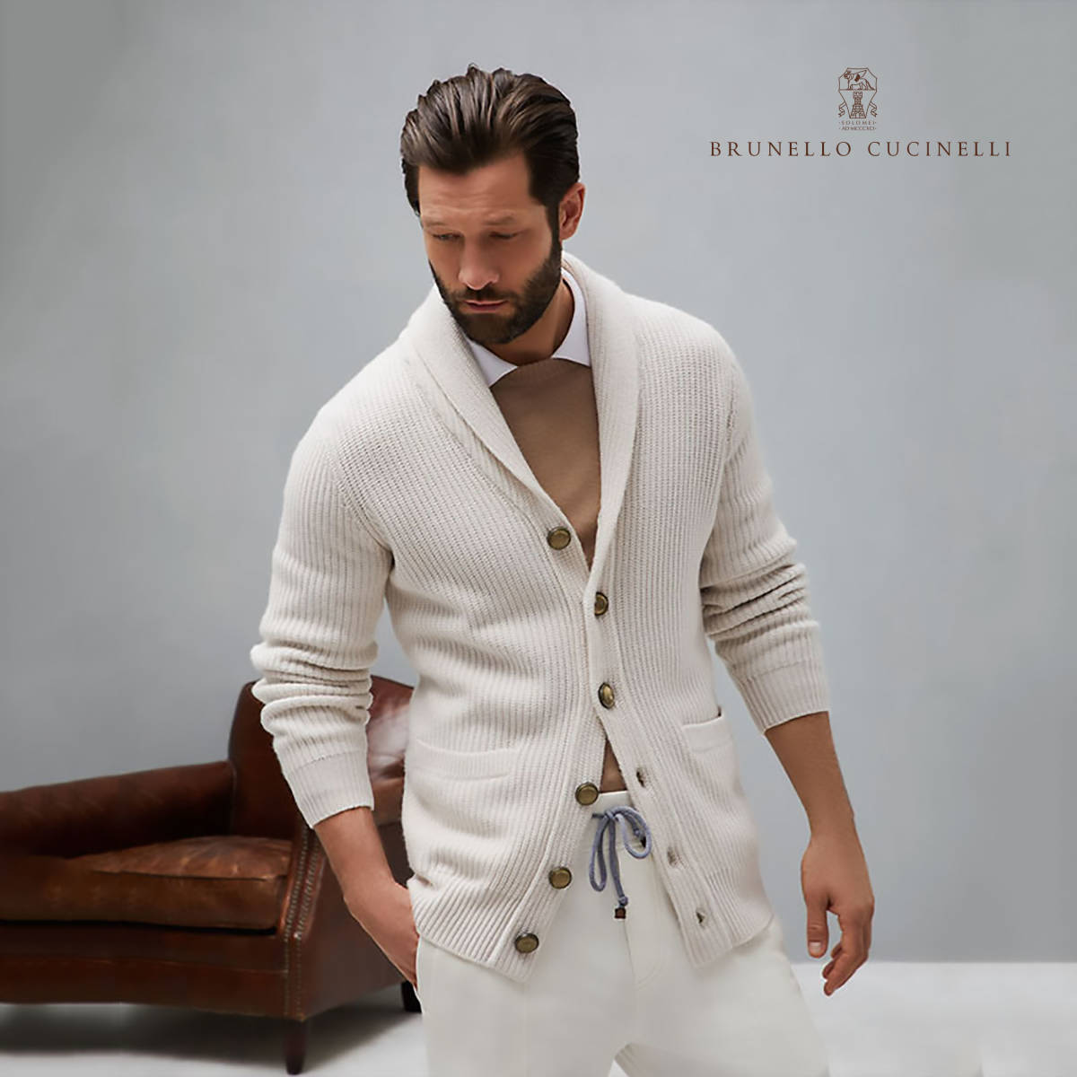  new goods * Brunello Cucinelli BRUNELLO CUCINELLI 2018AW collection thick bar Gin wool cashmere silk rib knitted cardigan (50)