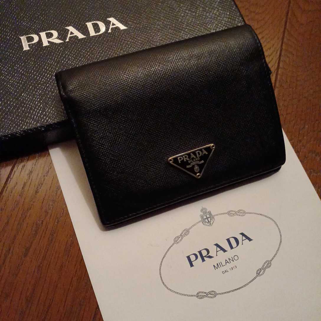 美品 プラダPRADA三角ロゴプレート 二つ折り財布M505Aサフィアーノ