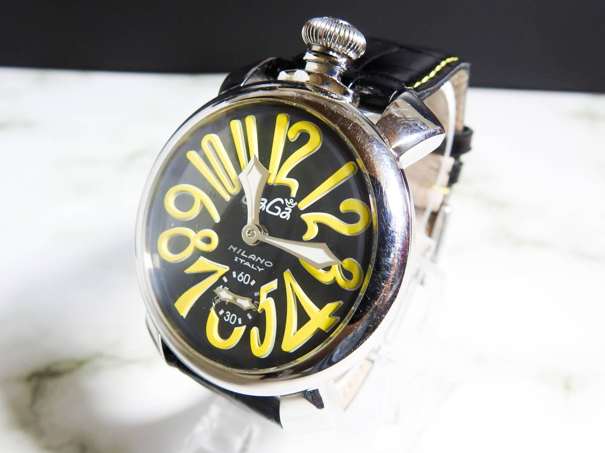 ガガミラノ マヌアーレ 48mm 手巻き 裏スケ メンズ 腕時計 正規 稼動