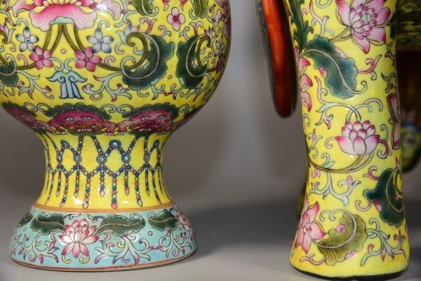 中国陶瓷◆「清代 ◆乾隆年製 ◆琺琅彩 纏枝蓮花卉紋雙象尊 一対◆」幅さ約：42CM 高さ約：63CM_画像8