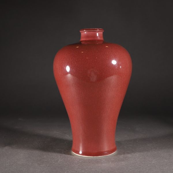 中国陶瓷◆「 清◆ 光緒年製 霽紅釉梅瓶◆ 箱付 」 高さ約：27.7CM 幅さ約：17.3CM_画像5