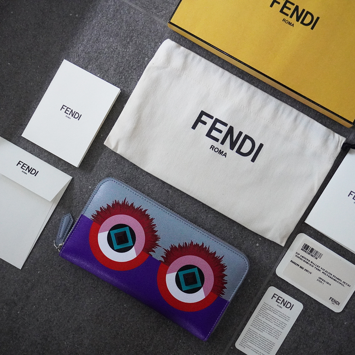 未使用 美品 付属品 有 フェンディ FENDI モンスター クレヨンズ ラウンド ジップ ロング ウォレット 長 財布 レディース メンズ monster_画像1